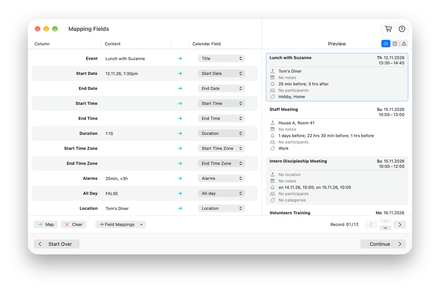 Importer for Calendar for Mac: Import CSV, Numbers or Excel tables into Apple Calendar