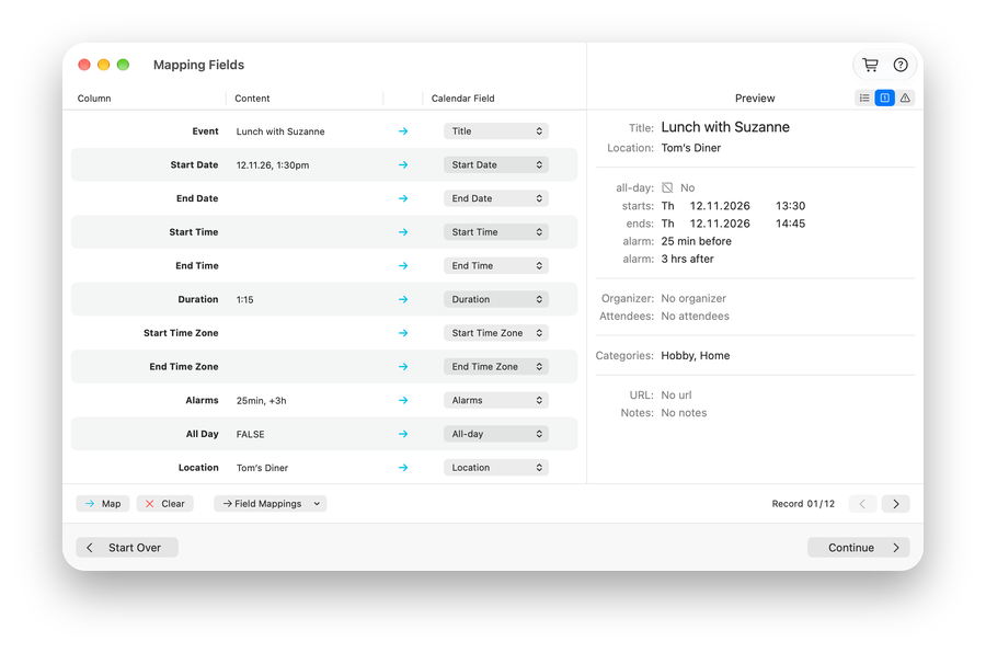 Importer for Calendar for Mac: Check the conversion result with a detailed preview