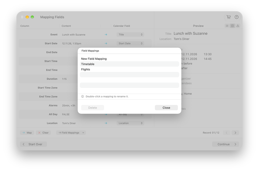 Importer for Calendar for Mac: Save field mappings for recurring imports