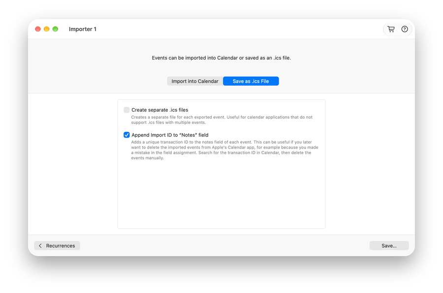 Importer for Calendar for Mac: Or create an .ics file for import into other calendar apps